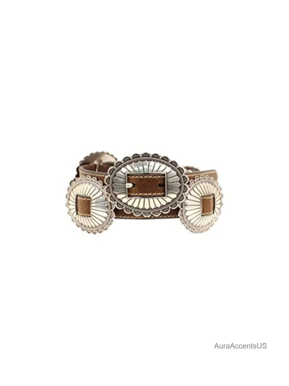 Western Oval Concho Belt with Floral Silver Buckle